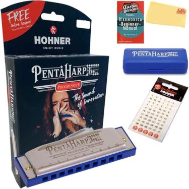 Imagem de Hohner Gaita PentaHarp - Pacote chave de sol menor com adesivos de chave, caixa de plástico, manual de instruções e pano de polimento Austin Bazaar