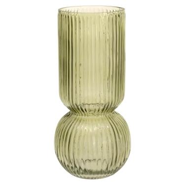 Imagem de Boston International Vaso de flores, design de vidro canelado, decorações modernas e tradicionais para casa, 11 x 23 cm, verde sálvia alto