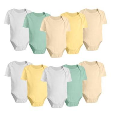 Imagem de Kit 10 Pç Body Manga Curta Liso Roupa Para Bebê 100% Algodão - Koala B