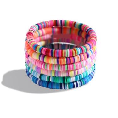 Imagem de Hclian Pulseiras de Amizade para Mulheres Pulseiras Elásticas com Contas de Argila Elásticas Empilháveis Disco Boho Y2K Estética Verão Praia Conjunto de Joias, Large, Acrílico, Sem Pedra Preciosa