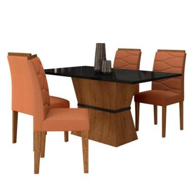 Imagem de Mesa Com 4 Cadeiras 1,36 Antália Freijó/preto/suede Terracota - M.a - 