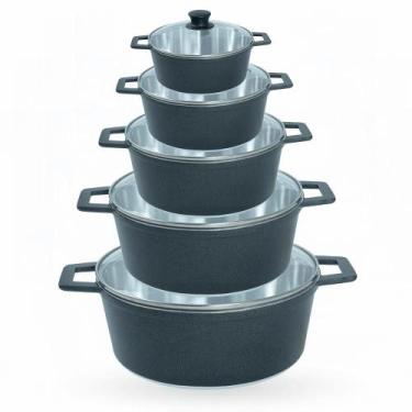 Imagem de Jogo de Panelas 5 Peças De Alumínio Fundido Com Tampa De Vidro - Preto