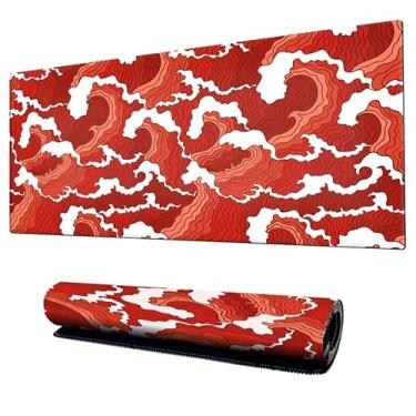 Imagem de Mouse Pad Gamer Speed Extra Grande Profissional 90x40 x3mm Bordas Costuradas e Base Emborrachada e Antiderrapante Onda Japonesa Premium (Vermelho)