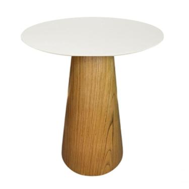 Imagem de Mesa De Apoio Cone Base Laminada Em Madeira Natural - Tampo Off White 70 Cm Altura 60 Cm Cor Marrom
