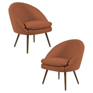 Imagem de Kit 2 Poltronas Pés Palito Rafa B-235 Linho Tressê Laranja - Domi