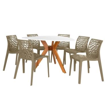 Imagem de Conjunto Mesa De Jantar Orgânica Nina 120cm Branca Com 6 Cadeiras Gruvyer - Nude