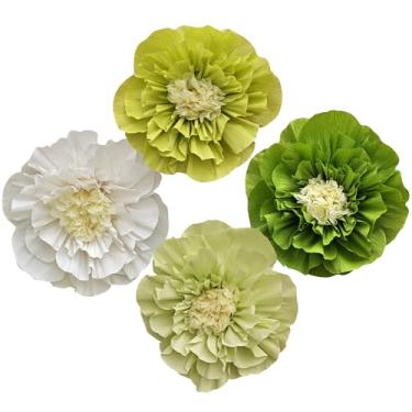 Imagem de Mybbshower Flor De Papel Crepom Para Parede Psprt Decoração Pom Festa Aniversário Meninas Pano Fundo Chá Bebê Quarto Pacote Com 4 (Verde E Branco)