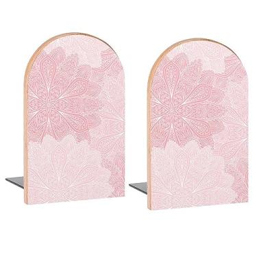 Imagem de Famame Suportes Para Livros Boho Mandala Rosa Flores Decorativos De Madeira Prateleiras, Quarto Infantil, Mesa, Escritório Em Casa, Revistas, Livros, Dvds, 1 Par/2 Peças (5X3.1 Polegadas)