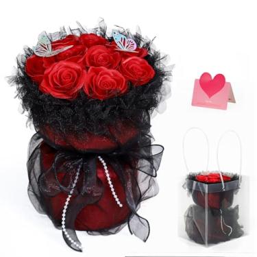 Imagem de RIDDSEE Sabonete artificial flores preservadas buquê de rosas presente para mulheres, mãe, esposa, namorada, avó, aniversário, dia dos namorados, Natal (preto e vermelho)