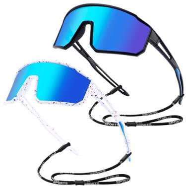 Imagem de KesaPlan Óculos de sol polarizados de beisebol infantil para meninos e meninas, óculos de sol esportivos juvenis para crianças de 6 a 14 anos, softball, ciclismo, Espelho A1 Branco/Azul + Espelho