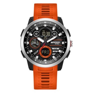 Imagem de KXAITO Relógio esportivo masculino com caixa de aço inoxidável, relógio militar, cronômetro de LED, digital, eletrônico, grande, visor duplo, à prova d'água, tático, militar, Laranja, Large, Relógio