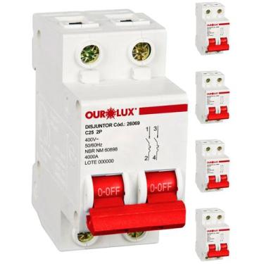 Imagem de 5 Disjuntores 2 Polos 25 Amperes 4ka Curva C Ourolux
