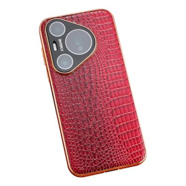 Imagem de FWYANZH Capa de couro genuíno para Huawei Pura 70 Ultra/70 Pro +/70 Pro/70, capa de proteção à prova de choque magnética luxuosa com padrão de crocodilo, vermelho, 70 Pro +