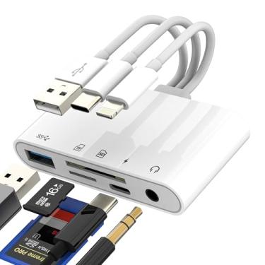 Imagem de Adaptador USB C Lightning USB (5 em 3) leitor de cartão SD TF OTG 3.0 3,5 mm cabo de carregamento para fone de ouvido tipo C da Apple iPhone 16, 15, 14, 13, transferência de fotos, flash drive