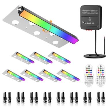 Imagem de ZZXX Luminárias De Parede Contenção Rgbw 5W, 8" Baixa Voltagem Com Mudança Cor, 12V, Iluminação Para Paisagismo, Luz Degrau Ip68 À Prova D'Água Áreas Externas Sensor Fotocélula Caminho, Deck, Escada