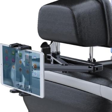 Imagem de Suporte de tablet ajustável para encosto de cabeça de carro, suporte de iPad para assento traseiro de carro, compatível com dispositivos iPad Galaxy Fire de 4,7 a 12,9 polegadas, suporte de telefone