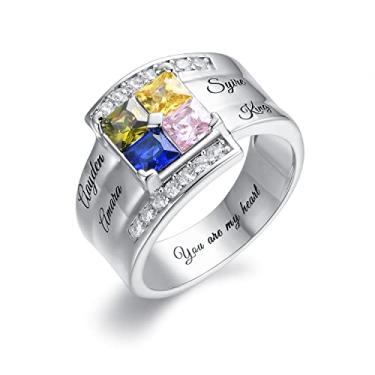 Imagem de AREH Anel de mãe personalizado com 1/2/3/4/5/6/7/8/9 anéis de pedras de nascimento de corte princesa nomes gravados aniversário família anéis para mãe avó, Metal não precioso, Zircônia cúbica