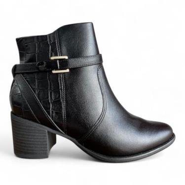 Imagem de Bota Comfortflex Feminina Cano Curto Salto Bloco Médio, Preto, 37