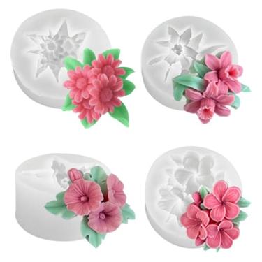 Imagem de FineInno 4 moldes de vela de silicone de flores para fabricação de velas, glória da manhã, narciso, frangipani, margarida, molde de resina epóxi para fazer velas perfumadas, sabonetes, cera de abelha