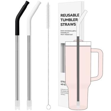 Imagem de Soledea Canudos de metal de 1,134 g para Stanley Copo de 1,134 g e jarros de 1,8 g, 2 peças de canudos extralongos de aço inoxidável com pontas de silicone removíveis, serve para copos grandes e