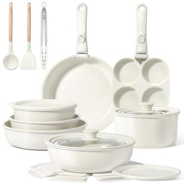 Imagem de GiPP Conjunto de panelas e frigideiras de cerâmica, antiaderente, removível, conjunto de panelas saudáveis, não tóxicos, sem PFOA e PTFE, seguro para lava-louças e forno, panela e panela de indução