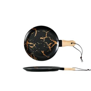 Imagem de Prato de carne de personalidade simples com alça de cerâmica mão de mármore restaurante - trompete preto