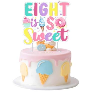 Imagem de Fangleland Eight is So Sweet Cake Topper, Sweets Themed 8th Birthday Decorations Ice Cream Donut Theme Cake Decoration for Eight Year Old Girl Birthday Party Supplies