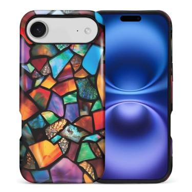 Imagem de ZHEGAILIAN Capa compatível com iPhone 16 (4g) Air, capa rígida híbrida de 2 camadas para meninas, meninos, mulheres, homens, mosaico de vidro colorido