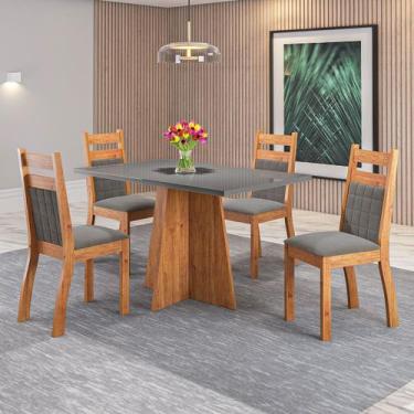 Imagem de Mesa de Jantar 4 Lugares Merlot com Vidro Mel/Grafite - Viero Móveis, 