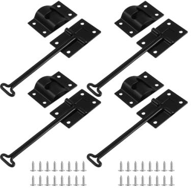 Imagem de Otoolling Pacote com 4 suportes de porta RV de 15 cm com fecho silencioso de tela de metal preto trava trava de trava estilo T para trailers e caminhões de carga, atualização silenciosa