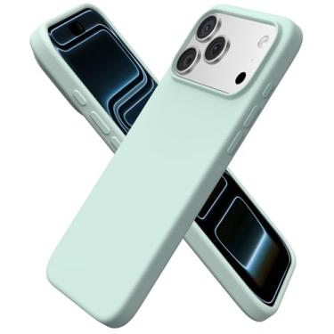 Imagem de ORNARTO Compatível com capa de celular, capa de telefone fina de silicone líquido 3 camadas de borracha macia à prova de choque Pro Max, capa protetora com forro de microfibra antiarranhões - verde