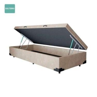 Imagem de Cama Box Baú Solteiro 88x188x42 Premium Suede Bege - RR Colchões