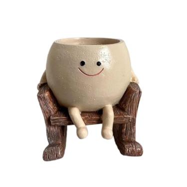 Imagem de IEUDNS Vaso de flores para cadeira de balanço, vaso de resina decorativo fofo para plantas, enfeite de mesa para escritório, quarto, pátio, peitoril da, Castanho Claro