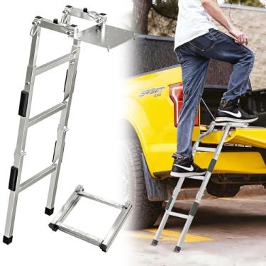 Imagem de Escada de porta traseira para caminhonete, ajuste universal - degrau ajustável de aço inoxidável à prova de ferrugem 114 cm, escada dobrável e degraus de alumínio antiderrapante, parafusos