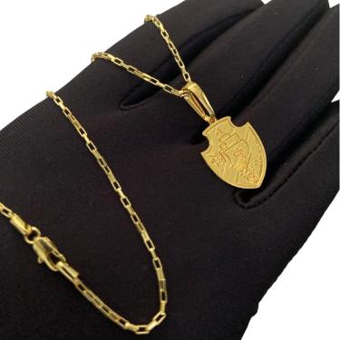 Imagem de Cordão Tijolinho 1Mm + Pingente Vasco - Banhado A Ouro