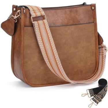 Imagem de Bolsa tiracolo HKCLUF Trendy Vegan Leather Hobo Apricot