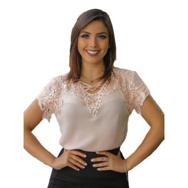 Imagem de Blusa feminina plus size manga curta crepe barata g1 g2 g3 - R.S MODAS