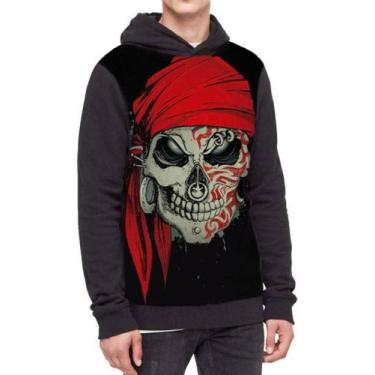 Imagem de Moletom Com Capuz Caveira Pirata Ref:121 - smoke, Preto, GG