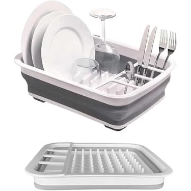 Imagem de Escorredor de Louça Retrátil Dobrável – Organizador Compacto de Pia Para Cozinha com Suporte Para Pratos Copos e Talheres – Design Moderno de Silicone Durável Economiza Espaço