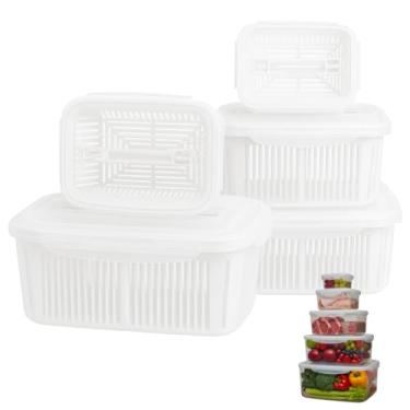 Imagem de Kit 5 Potes Herméticos Organizadores de Geladeira – Com Trava nas Tampas, Vedação em Silicone, Cesto Escorredor Removível e Livre de BPA – Ideal para Frutas, Verduras e Alimentos – Qualidade Premium