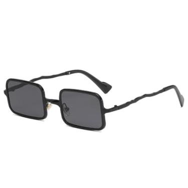 Imagem de Óculos de sol punk metal quadrado masculino, óculos de sol fashion transparente espelhado UV400 feminino tendência (preto cinza)