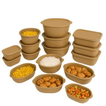 Imagem de Kit 15 Potes Herméticos de Plástico com Tampa – Empilháveis e Ultra Resistentes para Alimentos (Bege)