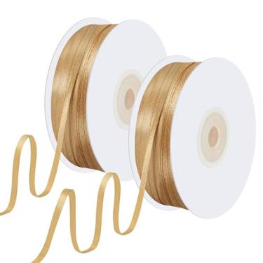 Imagem de woric Fita dourada dourada de 1/20.3 cm, 200 metros, dupla face, fita de cetim dourada fina para artesanato, balões, embrulho de presente, festa de casamento, convites, etiquetas, projetos de costura