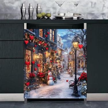 Imagem de Capa de ímã de boneco de neve de Natal, capa de coração vermelho amor painel decalque protetor de envoltório de aparelho, adesivo magnético de vinil de geladeira, presente de confissão de dia dos