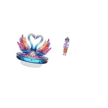Imagem de Fenteer Escultura de Cisne em Acrílico com Boneca Gueixa Asiática Kabuki, Peça Central de Mesa, Estátua de Resina, Quimono Japonês para Decoração de Quarto E
