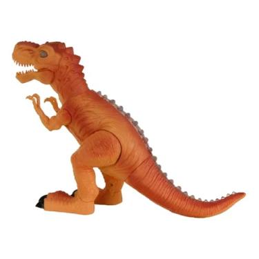 Imagem de Dinossauro T-Rex Interativo, Marrom Claro, com Luzes LED, Som e Vapor de Água, 40cm de Comprimento, Alimentação por Pilhas AA, para Crianças Acima de 3 Anos