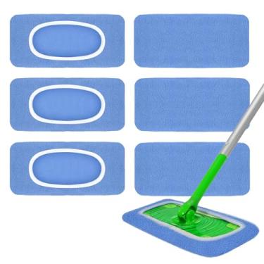 Imagem de - Compatível com esfregão Swiffer, refis de panos laváveis, secos e molhados para limpeza de piso de azulejo laminado de madeira, almofadas de esfregão sem fiapos azul