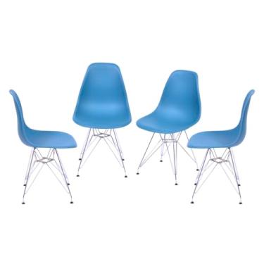 Imagem de Kit 4 Cadeiras DKR Base Cromada (Azul Petróleo)