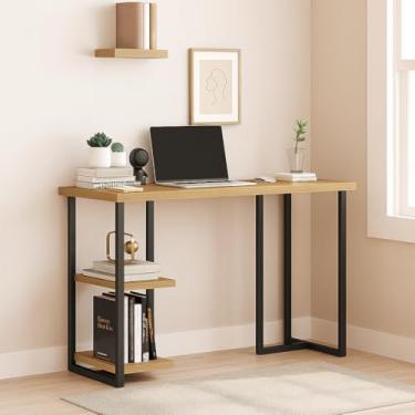 Imagem de Escrivaninha Home Office Maali 1,20 Com Prateleiras Estilo Industrial (Imbuida/preto)