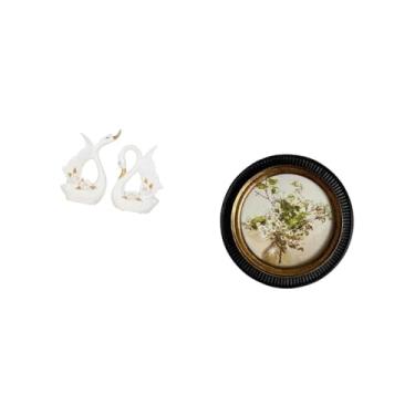 Imagem de Fenteer Conjunto Elegante de Escultura de Cerâmica de Cisne E Moldura de Resina Antiga em para Decoração Sofisticada de Estante E Parede de Quarto